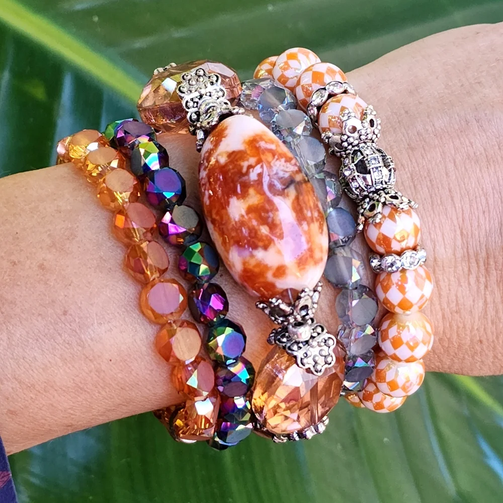 Silver Bracelets Stacking Set Natural Jasper Stone European Crystals